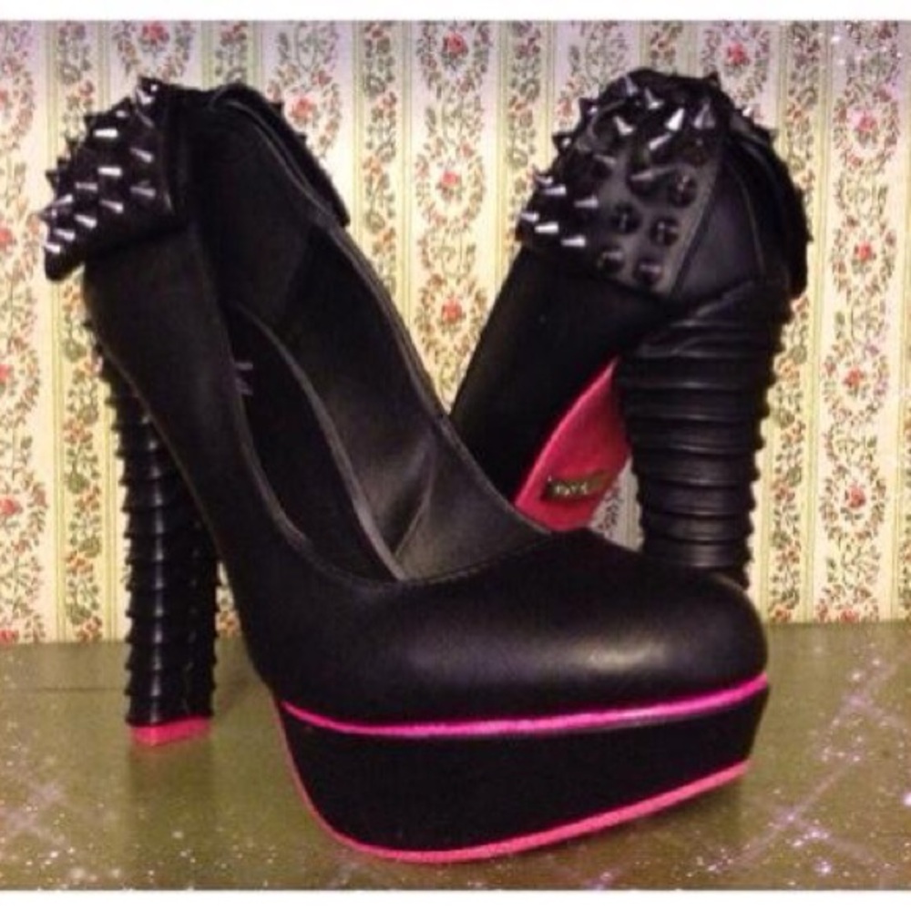 Black and Pink Studded Platform Heels